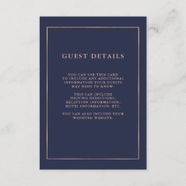 Midnight Blue en Roos Gold Border Gastgegevens Informatiekaartje
