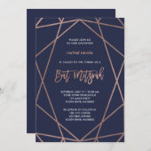 Midnight Blue en Roos Gold Geometrische Bat Mitswa Kaart (Voorkant / Achterkant)