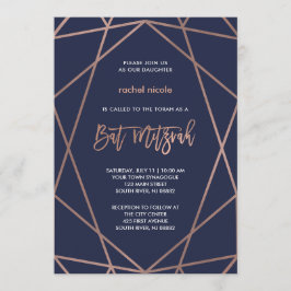 Midnight Blue en Roos Gold Geometrische Bat Mitswa Kaart