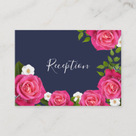 Midnight Blue en Roze Rose bruiloft - Receptie Informatiekaartje