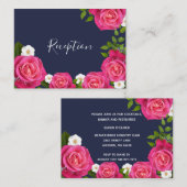 Midnight Blue en Roze Rose bruiloft - Receptie Informatiekaartje (Voorkant / Achterkant)