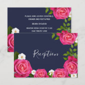 Midnight Blue en Roze Rose bruiloft - Receptie Kaart (Voorkant / Achterkant)
