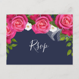 Midnight Blue en Roze Rose bruiloft - RSVP Uitnodiging Briefkaart