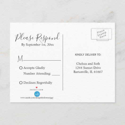 Midnight Blue en Roze Rose bruiloft - RSVP Uitnodiging Briefkaart (Achterkant)