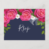 Midnight Blue en Roze Rose bruiloft - RSVP Uitnodiging Briefkaart (Voorkant)