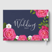 Midnight Blue en roze Rose Wedding Gastenboek (Achterkant)