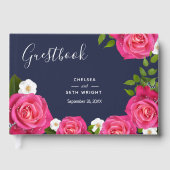 Midnight Blue en roze Rose Wedding Gastenboek (Voorkant)