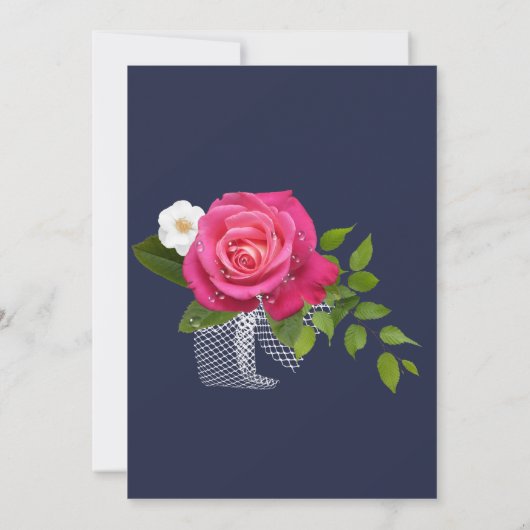 Midnight Blue en roze Rose Wedding Kaart (Achterkant)
