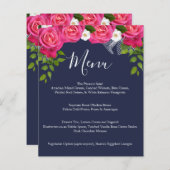 Midnight Blue en roze Rose Wedding - Menu (Voorkant / Achterkant)