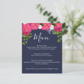 Midnight Blue en roze Rose Wedding - Menu (Staand voorkant)