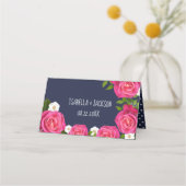 Midnight Blue en roze Rose Wedding Plaatskaartje (Achterkant)
