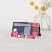 Midnight Blue en roze Rose Wedding Plaatskaartje (Voorkant)