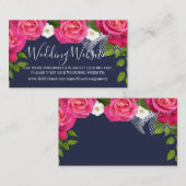 Midnight Blue en Roze Rozen - Bruiloft Website Informatiekaartje (Voorkant / Achterkant)