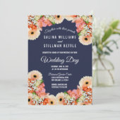 Midnight Blue en Sinaasappel Bloemen Huwelijk Kaart (Staand voorkant)