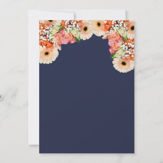 Midnight Blue en Sinaasappel Bloemen Huwelijk Kaart (Achterkant)