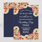 Midnight Blue en Sinaasappel Bloemen Huwelijk Kaart (Voorkant / Achterkant)