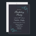 Midnight Blue en Turquoise 18th Birthday Party Kaart<br><div class="desc">Een elegant diep middernacht blauw 18e verjaardag partijuitnodiging met turkooise  floral leaf die hoeken om de uitnodigingsdetails te lijsten in het leven riep.</div>