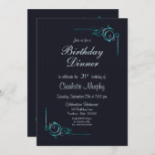 Midnight Blue en Turquoise 21st Birthday Dinner Kaart