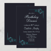 Midnight Blue en Turquoise 30th Birthday Dinner Kaart (Voorkant / Achterkant)