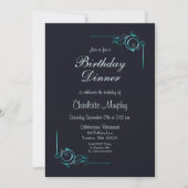 Midnight Blue en Turquoise Birthday Dinner Invite Kaart (Voorkant)