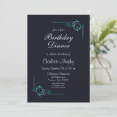 Midnight Blue en Turquoise Birthday Dinner Invite Kaart (Staand voorkant)