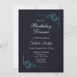 Midnight Blue en Turquoise Birthday Dinner Invite Kaart