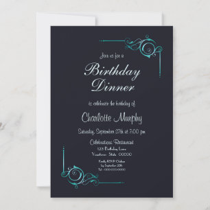 Midnight Blue en Turquoise Birthday Dinner Invite Kaart