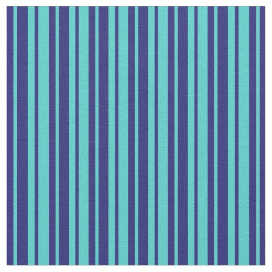 Midnight Blue en Turquoise Lined/Striped Pattern Stof (Close Up)