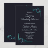 Midnight Blue en Turquoise Surprise Birthday Dinne Kaart (Voorkant / Achterkant)