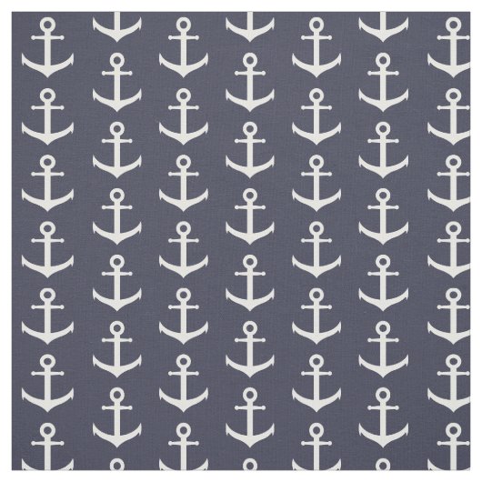 Midnight Blue en White Anchor Pattern Stof (Swatch)