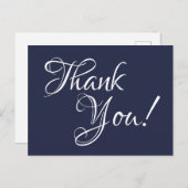 Midnight Blue en White Calligraphy Dank je Briefkaart (Voorkant / Achterkant)