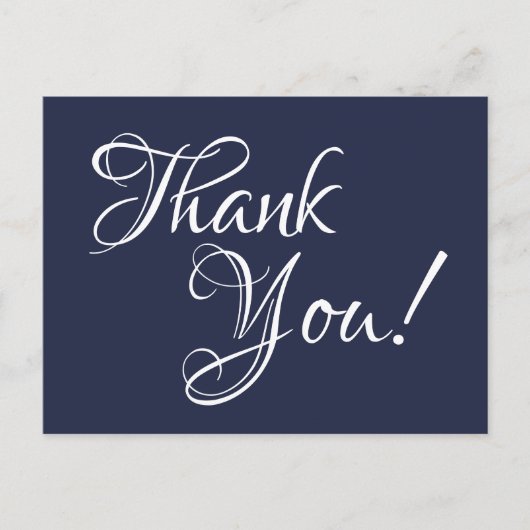 Midnight Blue en White Calligraphy Dank je Briefkaart (Voorkant)