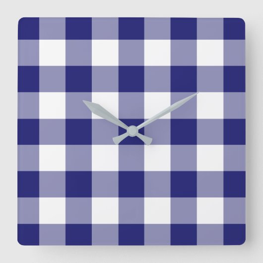 Midnight Blue en White Checkham Pattern Vierkante Klok (Voorkant)