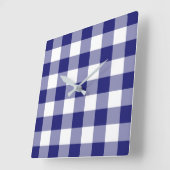 Midnight Blue en White Checkham Pattern Vierkante Klok (Hoek)