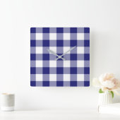 Midnight Blue en White Checkham Pattern Vierkante Klok (Huis)