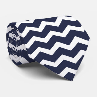 Midnight Blue en White Chevron Stropdas