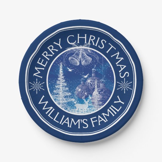 Midnight Blue en White Enchanted Kerstmis Papieren Bordje (Voorkant)