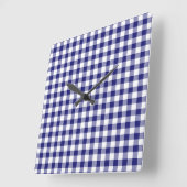 Midnight Blue en White Gingham Pattern Vierkante Klok (Hoek)