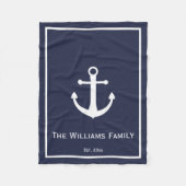 Midnight Blue en White Nautical Anchor Fleece Deken (Voorkant)