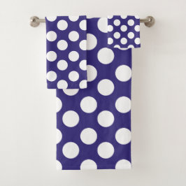 Midnight Blue en White Polka Dot Bath Towel Set Bad Handdoek