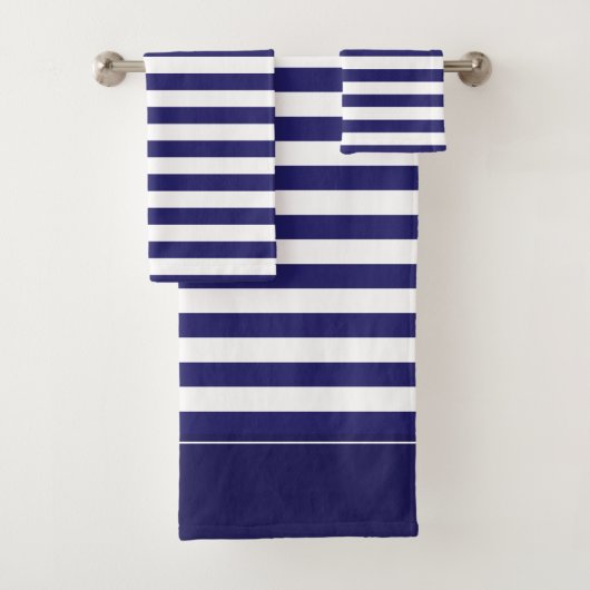Midnight Blue en White Striped Bath Towel Set Bad Handdoek (Insitu)