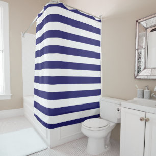 Midnight Blue en White Striped Shower Curtain Douchegordijn