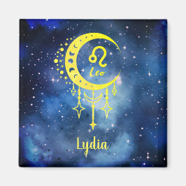 Midnight Blue en Yellow Custom Name Leo Magnet