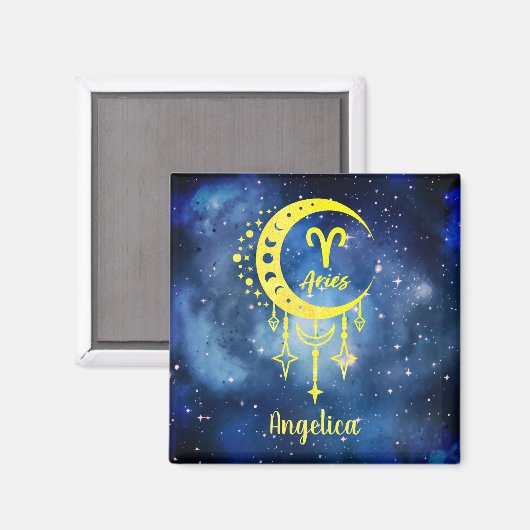 Midnight Blue en Yellow Custom Name Ram Magnet (Voorkant / Achterkant)