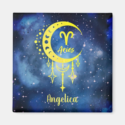 Midnight Blue en Yellow Custom Name Ram Magnet (Voorkant)