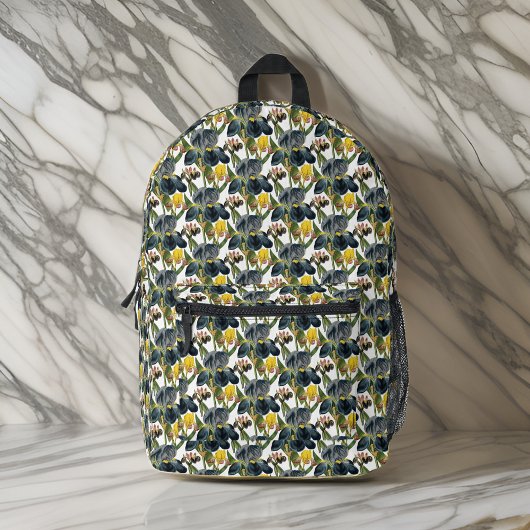 Midnight Blue en Yellow Iris Pattern Bedrukte Rugzak