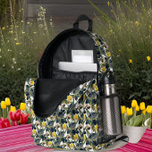 Midnight Blue en Yellow Iris Pattern Bedrukte Rugzak