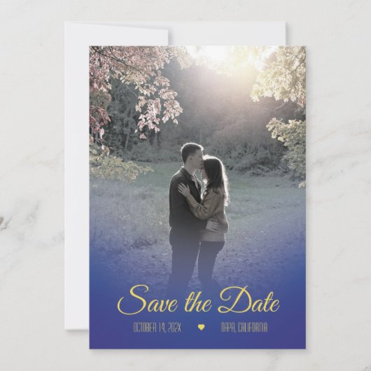 Midnight Blue en Yellow Save the Date Kaart (Voorkant)