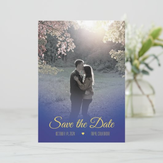 Midnight Blue en Yellow Save the Date Kaart (Staand voorkant)