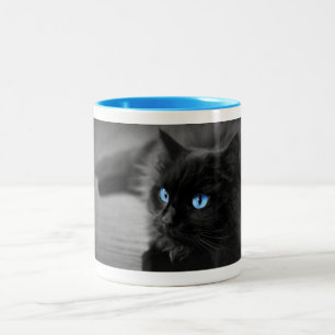 Midnight Blue Eyes — Zwarte Kat Koffiemok Tweekleurige Koffiemok